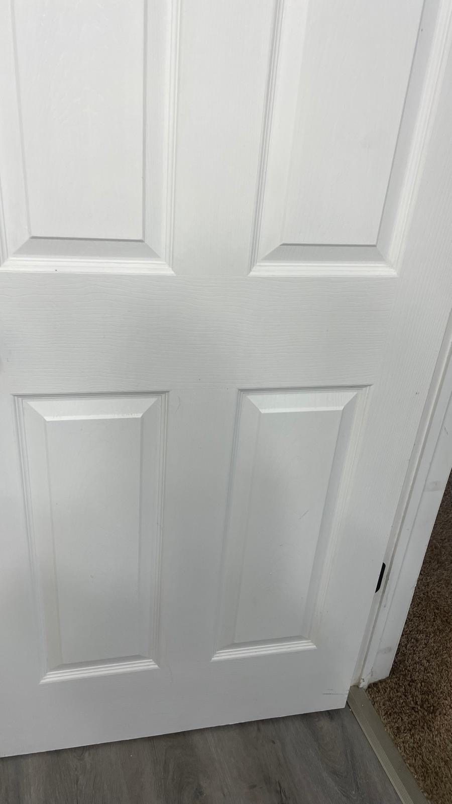 The same door after cleaning, with the panels and frame wiped clean.